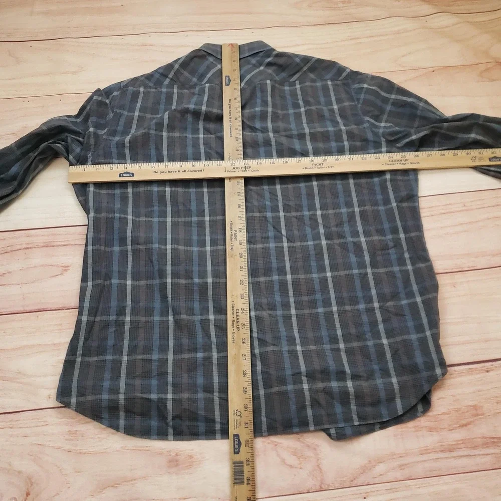 Banana Republic Shirt Mens XL Blue Gray Plaid Pearl Snap Long‎ Sleeve Western